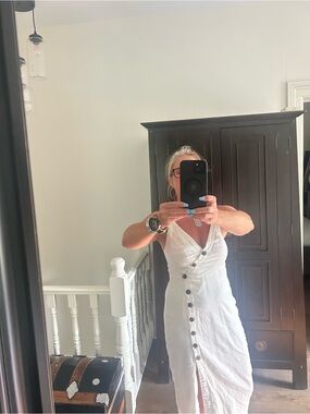 Urban Outfitters White Button-Front Midi Dress